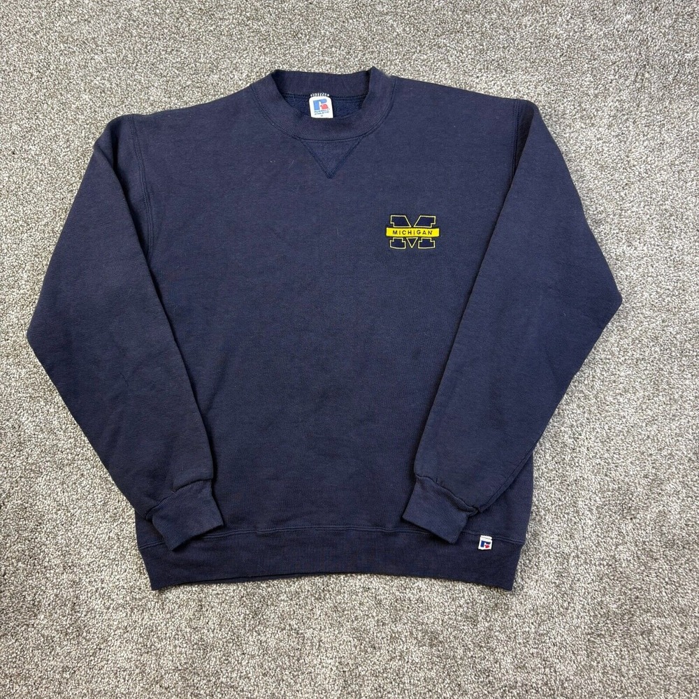 Vintage Michigan Wolverines Sweatshirt Mens Medium Blue Russell Athletic